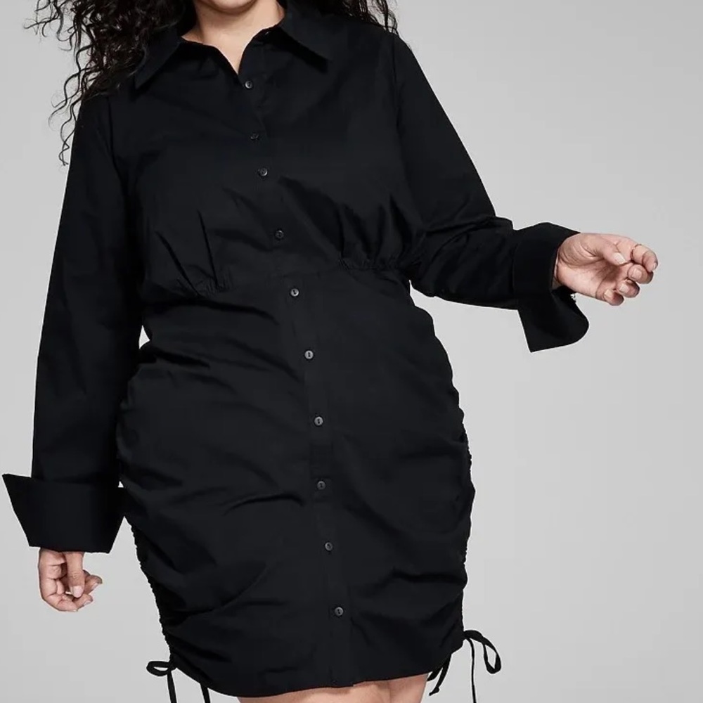 New ! And Now This Flirty Ruched poplin shirt dress plus 1x black NWT!